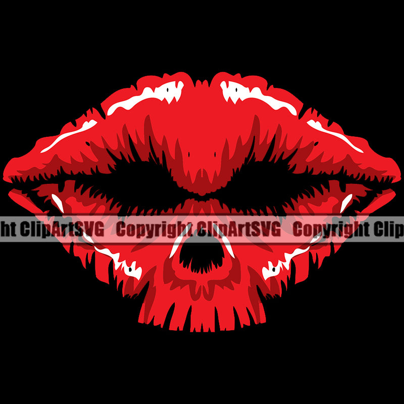 Lips Red Color Black Skull Design Element Face Sexy Mouth Position Head Woman Female Girl Lady Cartoon Character Mascot Creation Create Art Artwork Creator Business Company Logo Clipart SVG