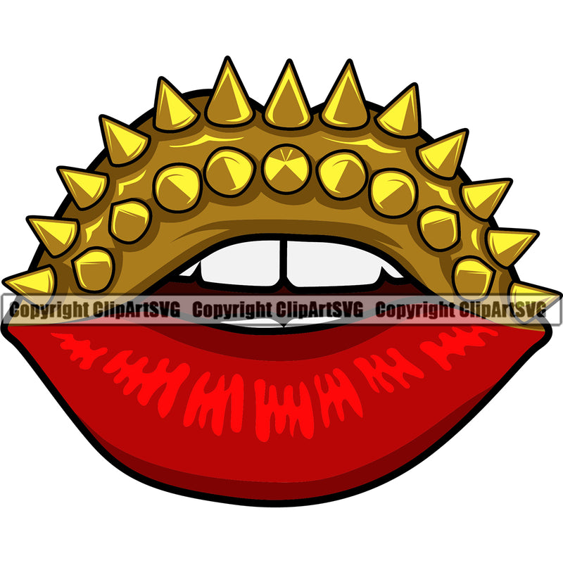 Lips Spikes Gold Design Element Face Sexy Mouth Position Head Cartoon Character Mascot Creation Create Woman Female Girl Lady Artwork Business Company Logo Clipart SVG