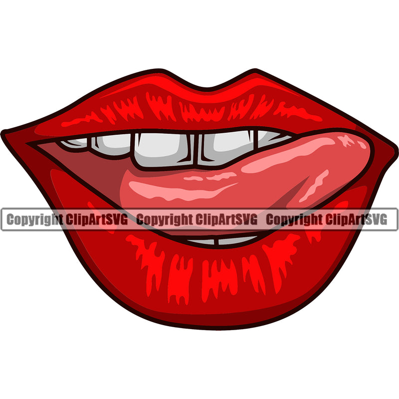 Lips Tongue Bite Design Element Face Sexy Mouth Creation Create Art Artwork Creator Business Company Logo Position Head Woman Female Girl Lady Cartoon Character Mascot Clipart SVG
