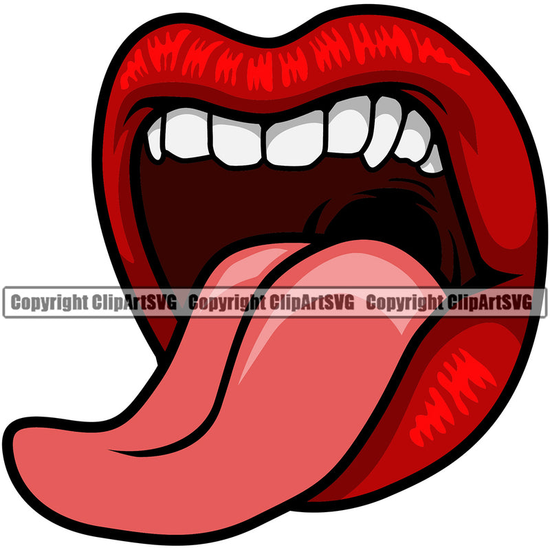 Lips Tongue Open Mouth Color Design Element Girl Lady Head Cartoon Character Mascot Creation Create Art Artwork Creator Business Face Sexy Mouth Position Woman Female  Company Logo Clipart SVG