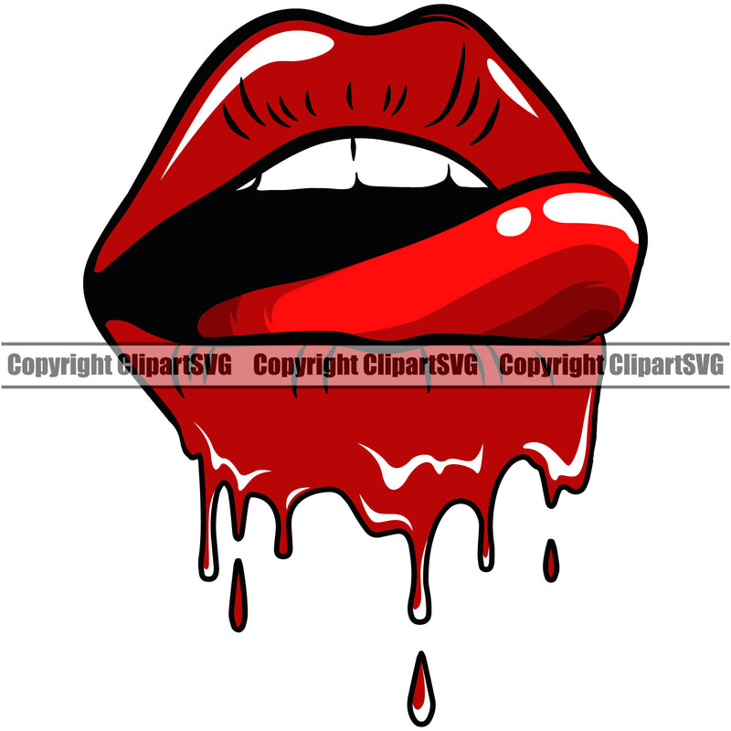 Lips Tongue Blood Dripping Red Color Design Element Face Sexy Mouth Position Head Cartoon Character Mascot Creation Create Art Artwork Creator Business Woman Female Girl Lady Logo Clipart SVG