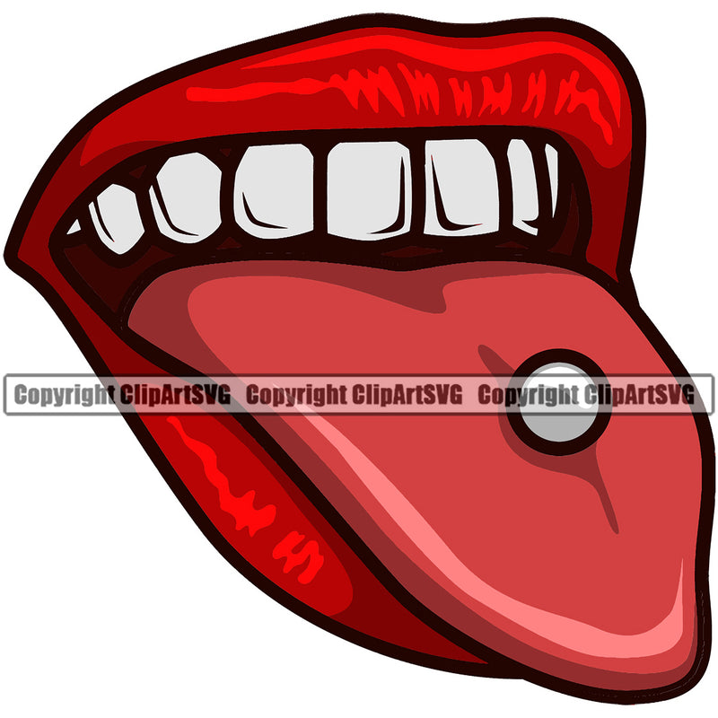 Lips Tongue Piercing Design Element Face Sexy Mouth Position Head Cartoon Character Mascot Creation Create Art Artwork Creator Business Woman Female Girl Lady Company Logo Clipart SVG