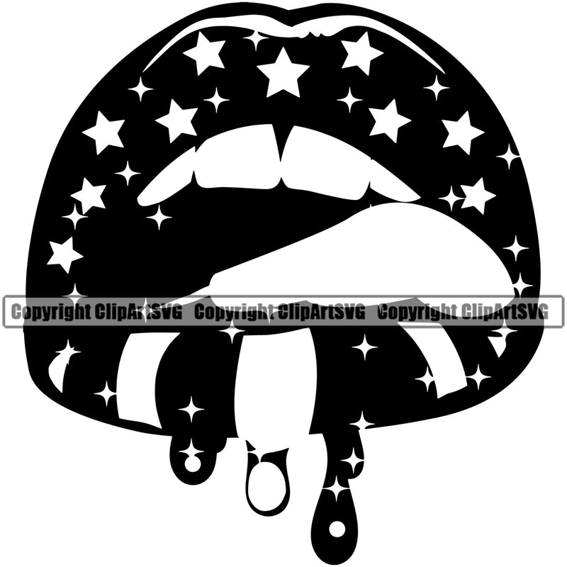 Lips USA Flag Dripping Design Element Face Sexy Mouth Position Head Cartoon Woman Female Girl Lady Character Mascot Creation Create Art Artwork Creator Business Company Logo Clipart SVG