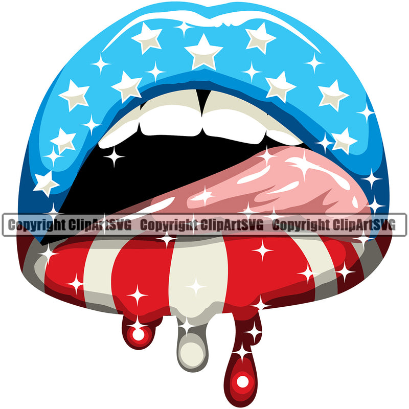 Sexy Lips Tongue USA Flag Design Element Face Woman Female Girl Lady Mouth Head Character Mascot Creation Create Art Artwork Creator Business Company Logo Clipart SVG