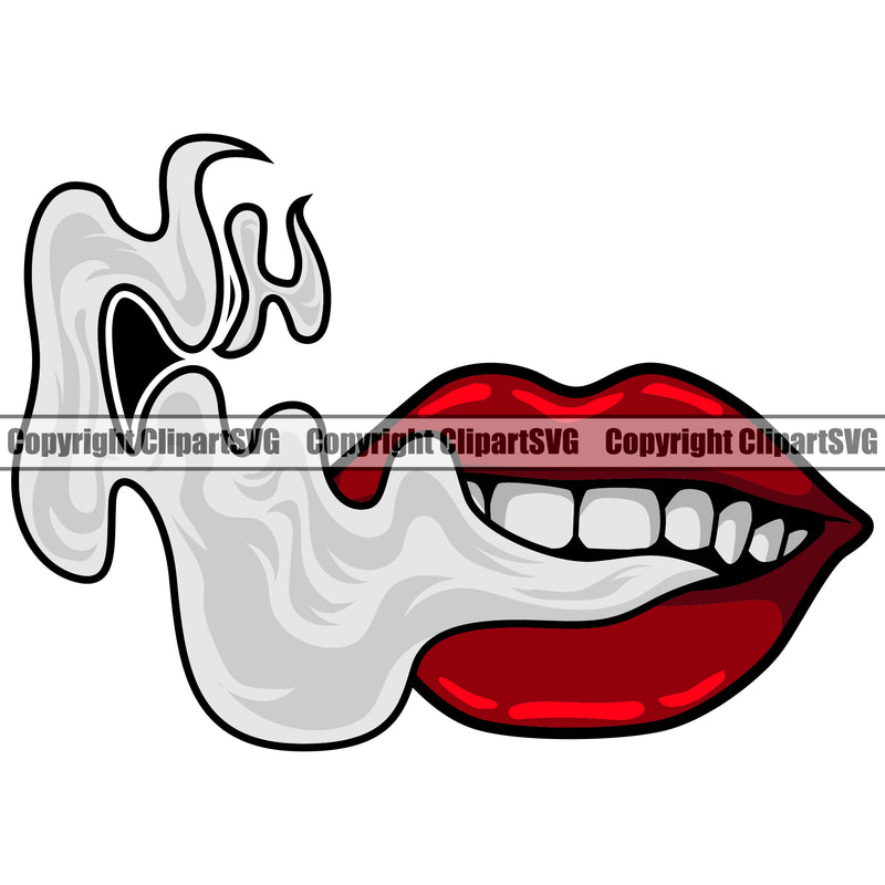 Lips White Design Element Face Sexy Teeth Smoke Mouth Position Head Cartoon Character Mascot Creation Create Art Artwork Creator Business Company Logo Clipart SVG