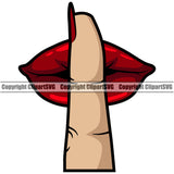 Lips Shh Shhh Finger Be Quite Shut Up Hand Gesture White Red Color Design Element Face Sexy Mouth Position Woman Female Girl Lady Cartoon Character Mascot Creation Create Art Artwork Creator Business Company Logo Clipart SVG