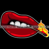 Lips Bite Biting Burning Matchstick Fire Flames Burn Fire Black Background Design Element Face Sexy Mouth Position Woman Female Girl Lady Cartoon Character Mascot Creation Create Art Artwork Creator Business Company Logo Clipart SVG
