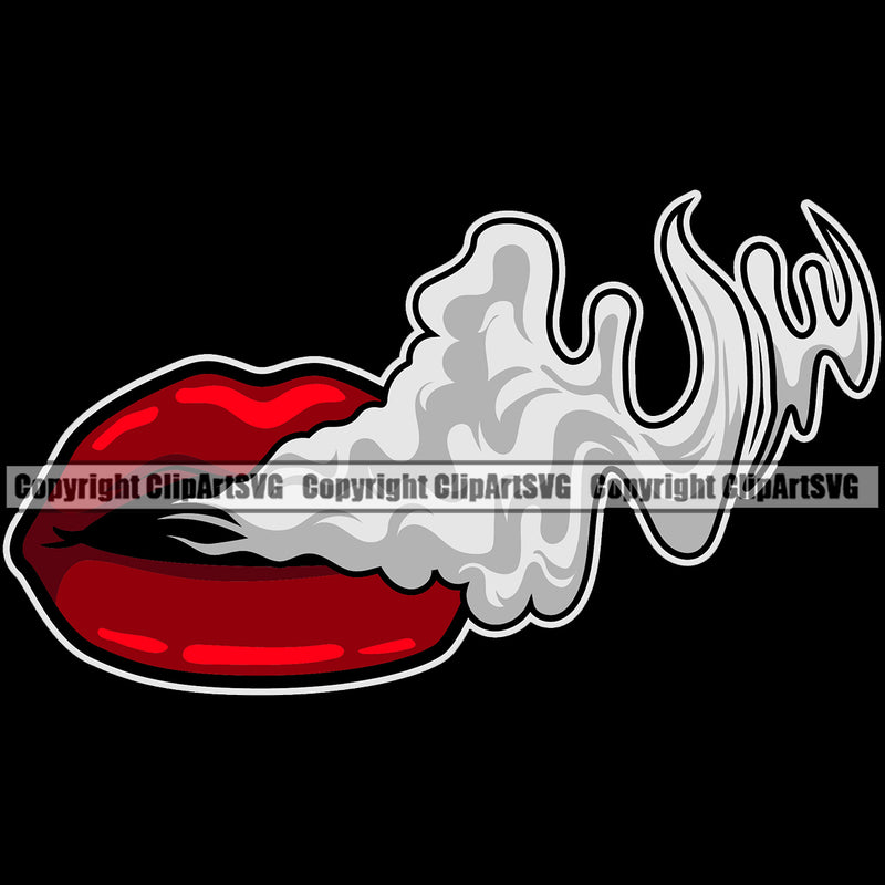 Lips Smoke Smoking Red Color Woman Female Girl Lady Design Element Face Sexy Mouth Position Head Cartoon Character Mascot Creation Create Art Artwork Creator Business Company Logo Clipart SVG