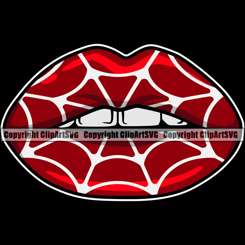 Lips Spider Web Net Design Element Black Background Woman Female Girl Lady Face Sexy Mouth Position Head Cartoon Character Mascot Creation Create Art Artwork Creator Business Company Logo Clipart SVG