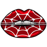 Lips Red Spider Web Net Design Element White Background Woman Female Girl Lady Face Sexy Mouth Position Head Cartoon Character Mascot Creation Create Art Company Logo Clipart SVG