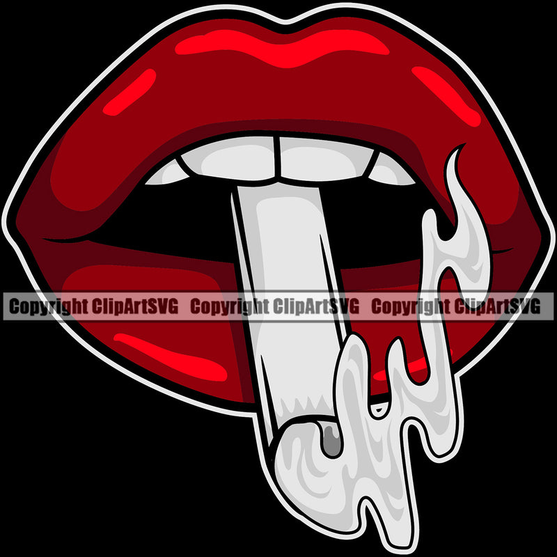 Lips Smoke Smoking Cigarette Design Element Face Sexy Mouth Position Woman Female Girl Lady Cartoon Character Mascot Creation Create Art Artwork Creator Business Company Logo Clipart SVG