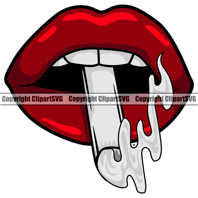 Lips Smoke Smoking Cigarette Color White Teeth Red Design Element Face Sexy Mouth Position Cartoon Woman Female Girl Lady Mascot Creation Create Art Artwork Creator Business Company Logo Clipart SVG