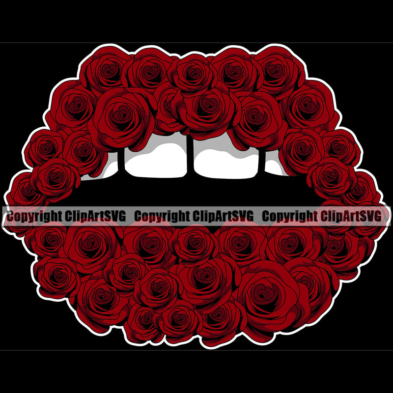 Lips Red Rose Flower Garden Gardening Red White Teeth Design Element Face Sexy Mouth Position Head Cartoon Character Mascot Creation Create Art Artwork Creator Business Woman Female Girl Lady Logo Clipart SVG