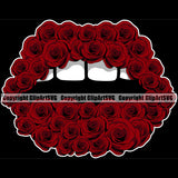 Lips Red Rose Flower Garden Gardening Red White Teeth Design Element Face Sexy Mouth Position Head Cartoon Character Mascot Creation Create Art Artwork Creator Business Woman Female Girl Lady Logo Clipart SVG
