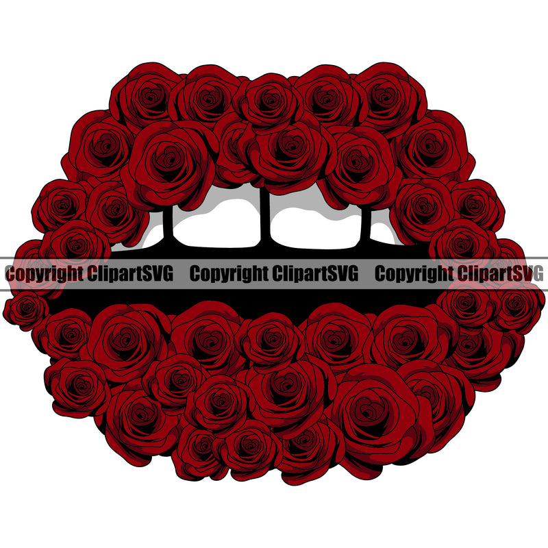 Lips Rose Flower Garden Gardening Red Design Element Face Sexy Mouth Position Head Cartoon Woman Female Girl Lady Mascot Creation Create Art Creator Business Company Logo Clipart SVG