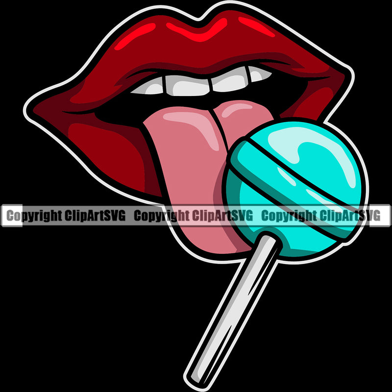 Lips Suck Sucking Bite Biting Lollipop Color Design Element Face Sexy Mouth Position Head Cartoon Character Mascot Creation Create Art Artwork Creator Business Company Logo Clipart SVG