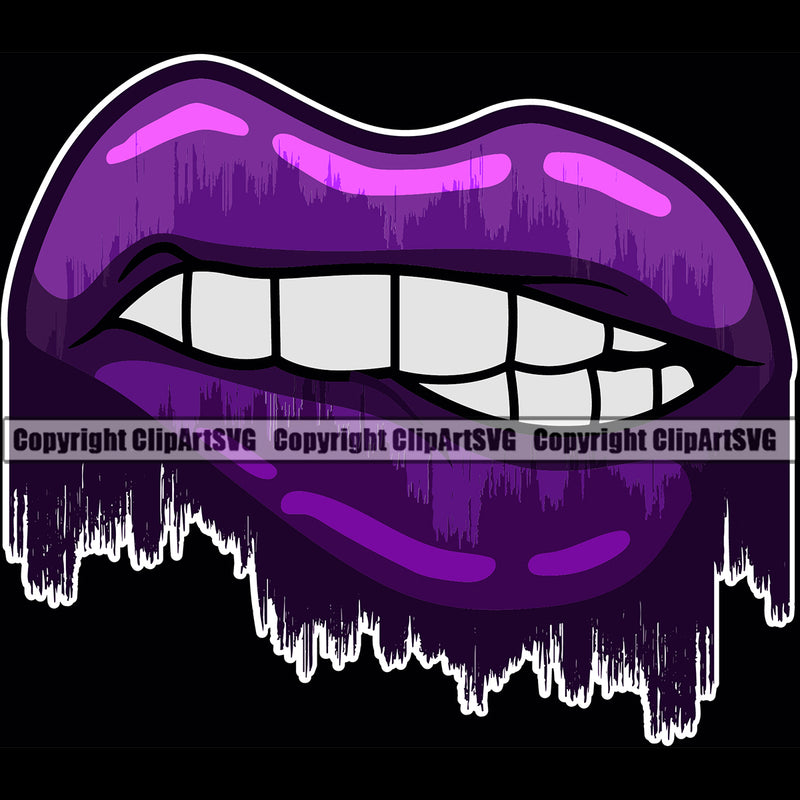 Lips Drip Dripping White Teeth Purply Color Design Element Face Sexy Mouth Position Woman Female Girl Lady Cartoon Character Mascot Creation Create Art Artwork Creator Business Company Logo Clipart SVG