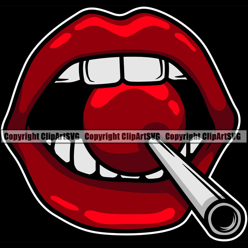 Lips Suck Sucking Bite Biting Lollipop White Teeth Red Color Design Element Woman Female Girl Lady Sexy Mouth Position Head Cartoon Character Mascot Creation Create Art Artwork Creator Business Company Logo Clipart SVG