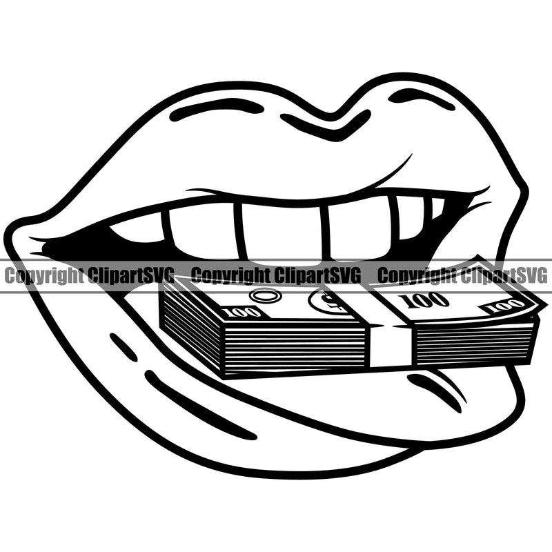 Lips $100 Dollar Bill Cash Money Sign Woman Female Girl Lady Design Element Woman Female Girl Lady Sexy Mouth Position Head Cartoon Character Mascot Creation Create Art Artwork Creator Business Company Logo Clipart SVG