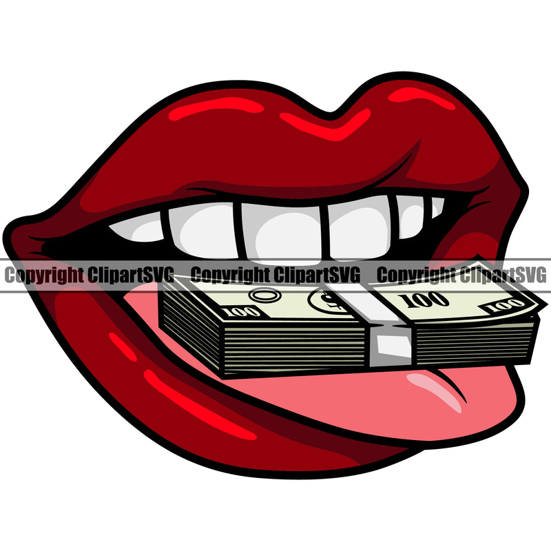Lips $100 Dollar Bill Cash Money Sign Mouth Design Element Face Sexy Woman Female Girl Lady Art Artwork Creator Business Company Logo Position Head Cartoon Character Mascot Creation Create Clipart SVG