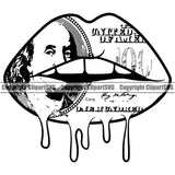 Lips $100 Dollar Bill Cash Money Face Dripping Design Element Face Sexy Mouth Position Head Woman Female Girl Lady Cartoon Character Business Company Mascot Creation Create Art Artwork Creator Logo Clipart SVG