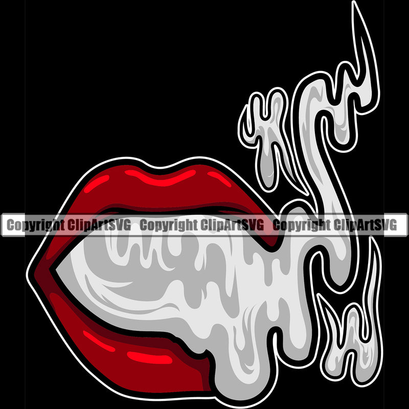 Lips Red Color Smoke Smoking Black Background Design Element Character Mascot Creation Create Art Artwork Creator Business Face Sexy Mouth Position Head Cartoon Logo Clipart SVG