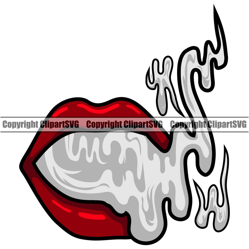 Lips Red Color Smoke Smoking Design Element Face Creator Sexy Position Head Cartoon Character Mascot Creation Create Art Artwork Company Logo Clipart SVG