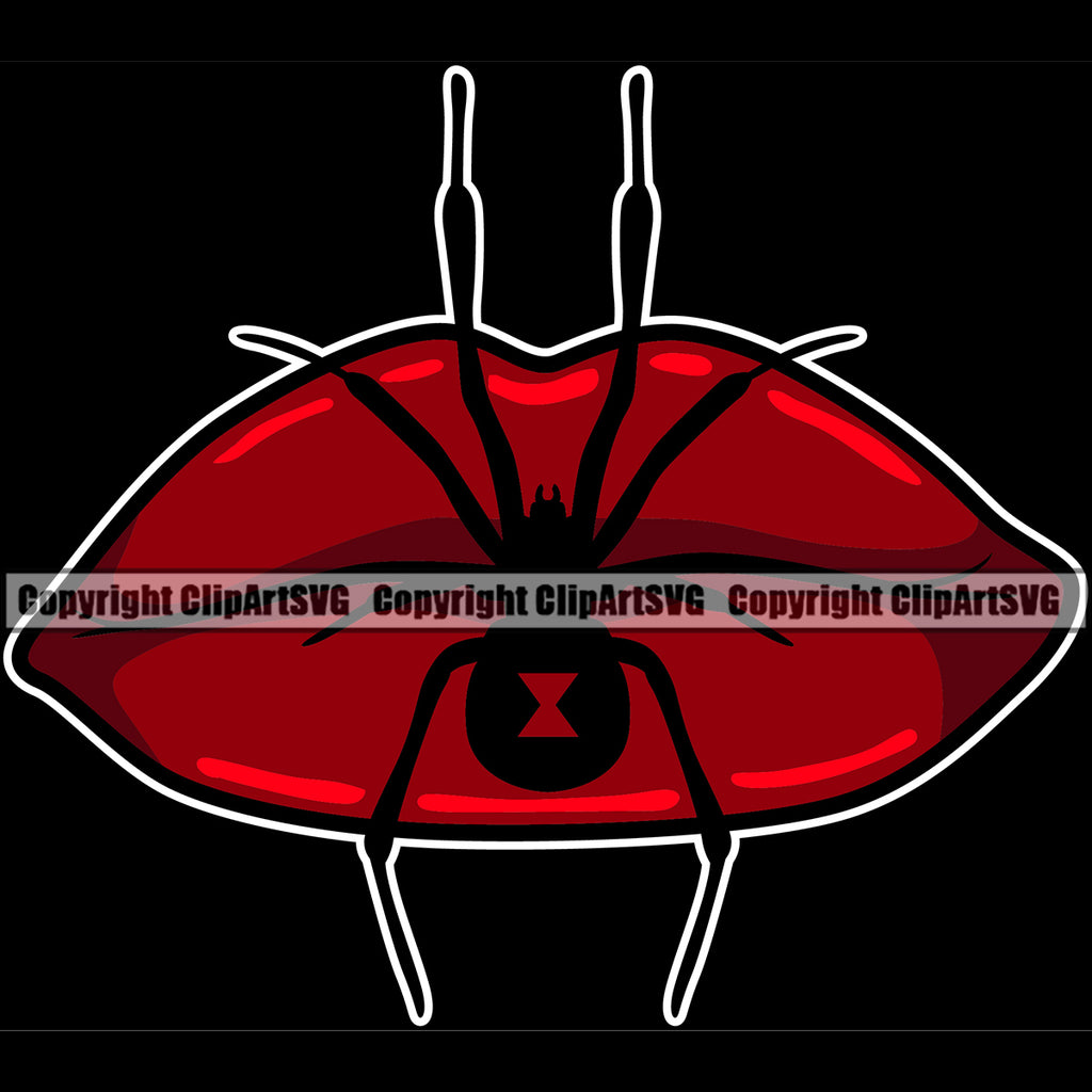 Lips Red Color Black Widow Spider Horror Death Dead Design Element Face Sexy Mouth Position Head Cartoon Character Mascot Creation Create Art Artwork Creator Business Company Logo Clipart SVG