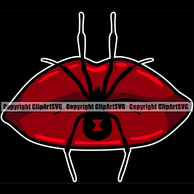 Lips Red Color Black Widow Spider Horror Death Dead Design Element Face Sexy Mouth Position Head Cartoon Character Mascot Creation Create Art Artwork Creator Business Company Logo Clipart SVG