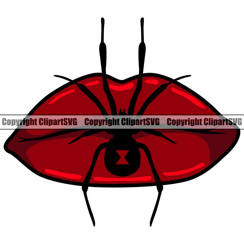 Lips Red Color White Background Black Widow Spider Horror Death Dead Design Element Face Sexy Mouth Position Head Cartoon Character Mascot Creation Create Art Artwork Creator Business Company Logo Clipart SVG