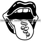 Lips Drug Pill Capsule Pharmaceutical Medical Medicine Black White Design Element Face Sexy Mouth Position Head Character Woman Female Girl Lady Creation Create Art Artwork Creator Business Company Logo Clipart SVG