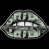 Lips $100 Bill Cash Money White Teeth Design Element Black Back Ground Face Sexy Mouth Woman Female Girl Lady Head Cartoon Character Mascot Creation Create Art Artwork Creator Business Company Logo Clipart SVG