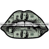 Lips $100 Bill Cash Money Design Element White Teeth Face Sexy Mouth Position Head Cartoon Character Mascot Creation Create Art Artwork Creator Business Company Logo Woman Female Girl Lady Clipart SVG