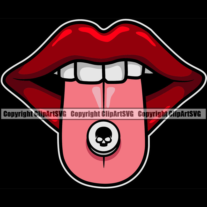 Lips Drug Pill Skull Skeleton Capsule On Tongue Ring Design Element Face Sexy Mouth Position Woman Female Girl Lady Cartoon Character Mascot Creation Create Art Artwork Creator Business Company Logo Clipart SVG