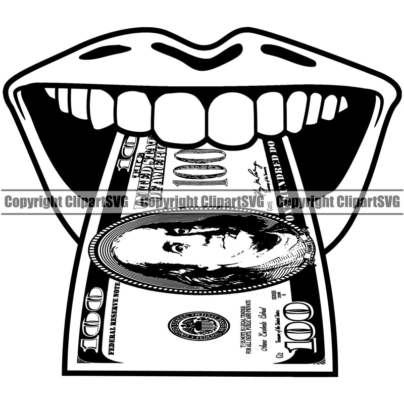 Lips Lips $100 Dollar Bill Cash Money Tongue Sticking Out Mouth Design Element Face Sexy Position Woman Female Girl Lady Cartoon Character Mascot Creation Create Art Artwork Creator Business Company Logo Clipart SVG