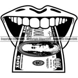 Lips Lips $100 Dollar Bill Cash Money Tongue Sticking Out Mouth Design Element Face Sexy Position Woman Female Girl Lady Cartoon Character Mascot Creation Create Art Artwork Creator Business Company Logo Clipart SVG