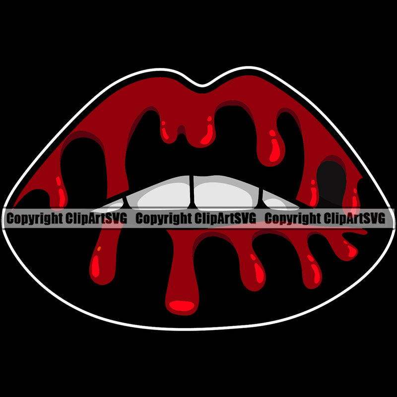 Lips Drip Dripping Blood Bloody Horror Gothic Emo Color Black Design Element Drip Face Sexy Mouth Position Head Cartoon Character Mascot Woman Female Girl Lady Create Art Creator Business Company Logo Clipart SVG