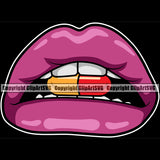 Lips Teeth Bite Biting Drug Pill Capsule Design Element Black Color Face Sexy Mouth Position Woman Female Girl Lady Cartoon Character Mascot Creation Create Art Artwork Creator Business Company Logo Clipart SVG