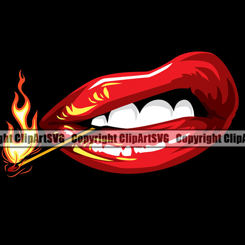 Lips Fire Matchstick Match Stick Flame Flaming Black Color Design Element Face Sexy Mouth Position Head Male Man Boy Character Mascot Creation Create Art Artwork Creator Business Company Logo Clipart SVG