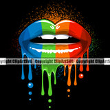 Lips Design Rainbow Color Dripping Element Woman Female Girl Lady Sexy Black Color Mouth Position Head Cartoon Character Mascot Creation Create Art Artwork Creator Business Company Logo Clipart SVG