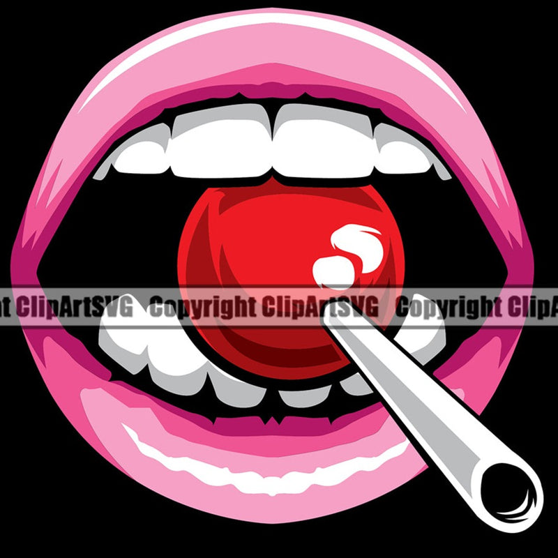 Lips Suck Sucking Candy Lollipop Black Color Design Element Face Sexy Mouth Position Head Cartoon Mean Mug Bling Jewelry Woman Female Girl Lady Mascot Creation Create Art Artwork Creator Business Company Logo Clipart SVG