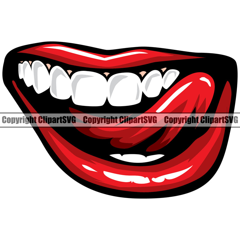 Lips Sexual Tongue Lick Licking Lip Stick Out Smile Face Design Element White Teeth Face Sexy Mouth Position Head Woman Female Girl Lady Character Mascot Creation Create Art Artwork Creator Business Company Logo Clipart SVG