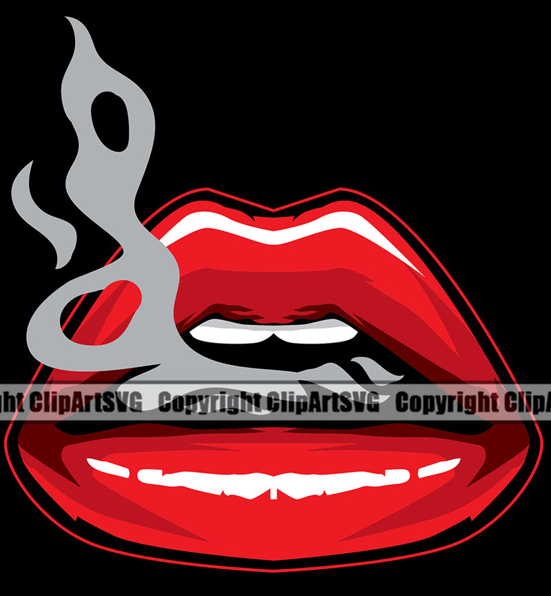 Lips Smoke Smoking Red Color Black Background Design Element Face Sexy Mouth Position Head Cartoon Character Mascot Creation Create Woman Female Girl Lady Artwork Creator Business Logo Clipart SVG