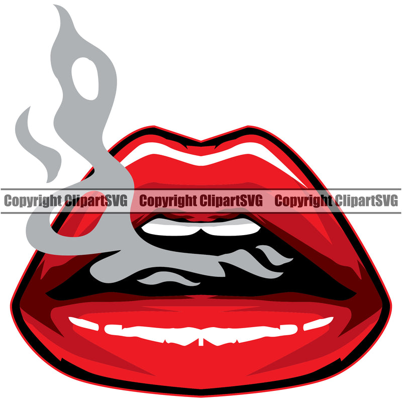 Lips Smoke Smoking Red Color Whit Back Ground Design Element Face Sexy Woman Female Girl Lady Position Head Cartoon Character Mascot Creation Create Art Artwork Creator Business Company Logo Clipart SVG