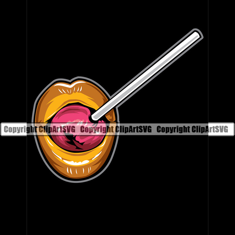 Lips Suck Sucking Lick Licking Candy Lollipop Black Color Design Element Face Sexy Mouth Position Woman Female Girl Lady Cartoon Character Mascot Creation Create Art Artwork Creator Business Company Logo Clipart SVG