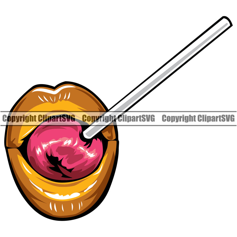 Lips Bite Biting Suck Sucking Lollipop Orange Color Lip White Background Design Element Face Sexy Mouth Position Head Cartoon Character Mascot Creation Create Art Artwork Creator Business Company Logo Clipart SVG