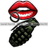 Lips White Color Military Hand Grenade Design Element Face Sexy Woman Female Girl Lady Mouth Position Head Cartoon Character Mascot Creation Create Art Artwork Creator Business Company Logo Clipart SVG