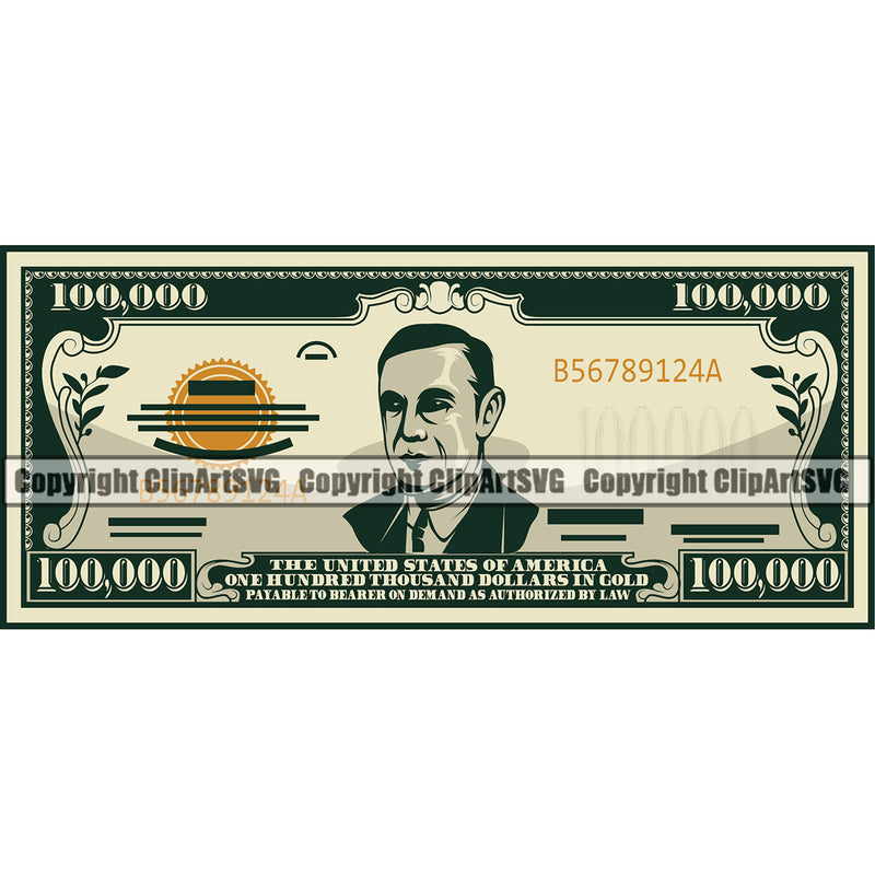 Money Cash Color Design Element Stack Knot Roll Brick Spread 10000 Dollar Bill Currency Rubberband Bundle Bank Finance Rich Wealthy Wealth Vector Clipart SVG