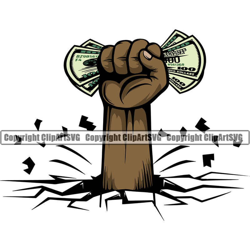 Money In Hand Holding Cash Layer Break Color Design Money Cash Stack Knot Roll Rubberband Bundle Brick Spread 100 Dollar Bill Currency Vector Clipart SVG