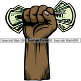 Money In Hand Holding Cash Layer Break Color Design Black African American Money Cash Stack Knot 100 Dollar Bill Currency Bank Finance Rich Clipart SVG